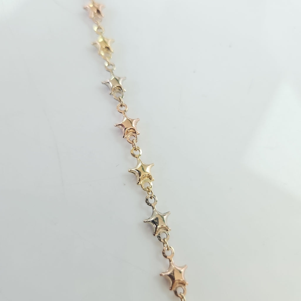 PULSERA TEJIDO ESPECIAL ESTRELLAS COMBINADAS 14K 18 CM 2.3 GR (NUEVO)