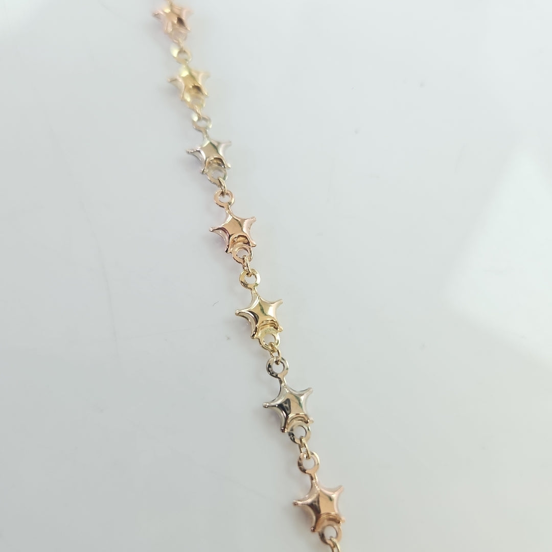 PULSERA TEJIDO ESPECIAL ESTRELLAS COMBINADAS 14K 18 CM 2.3 GR (NUEVO)