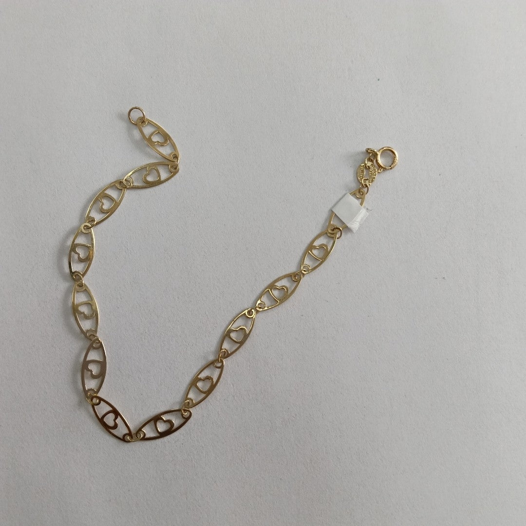 PULSERA TEJIDO ESPECIAL CON CORAZON 14K 18 CM 1.3 GR (NUEVO)