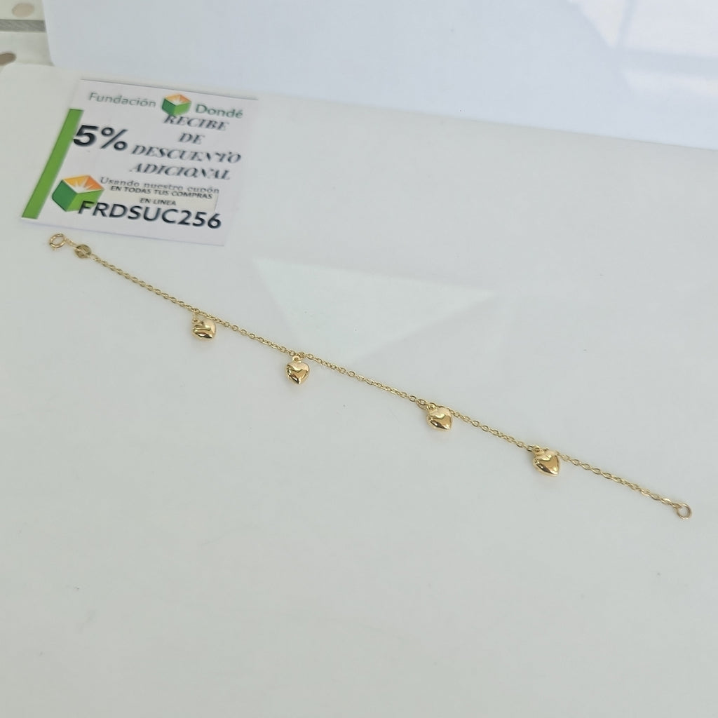 PULSERA ESP CON FIG CORAZONES 14K 18 CM 1.8 GR (NUEVO)