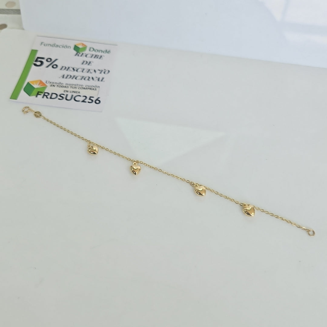 PULSERA ESP CON FIG CORAZONES 14K 18 CM 1.8 GR (NUEVO)