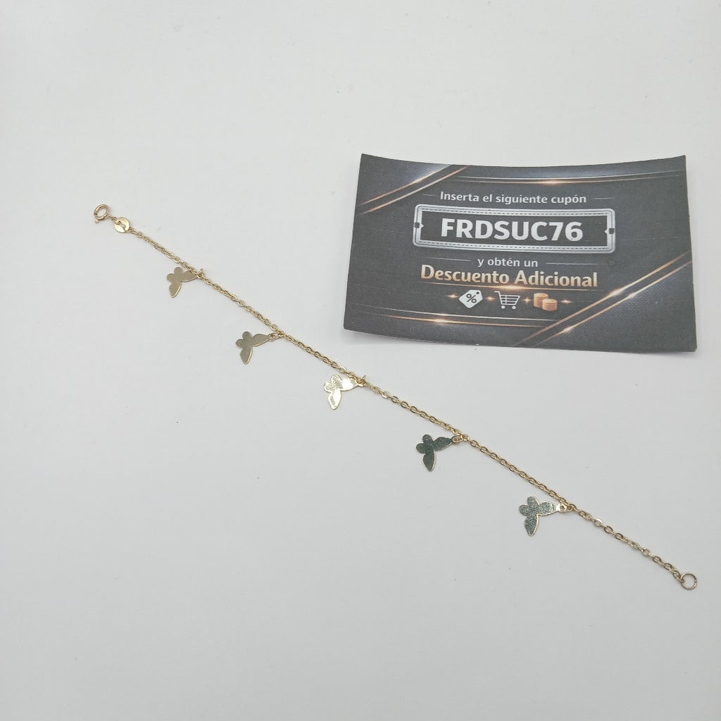 PULSERA ESPECIAL CON MARIPOSAS 14K 18 CM 2.1 GR (NUEVO)