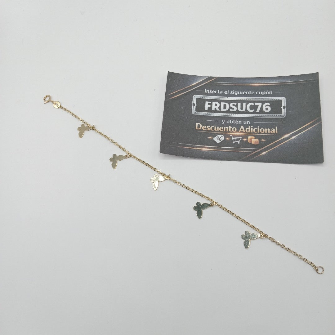 PULSERA ESPECIAL CON MARIPOSAS 14K 18 CM 2.1 GR (NUEVO)