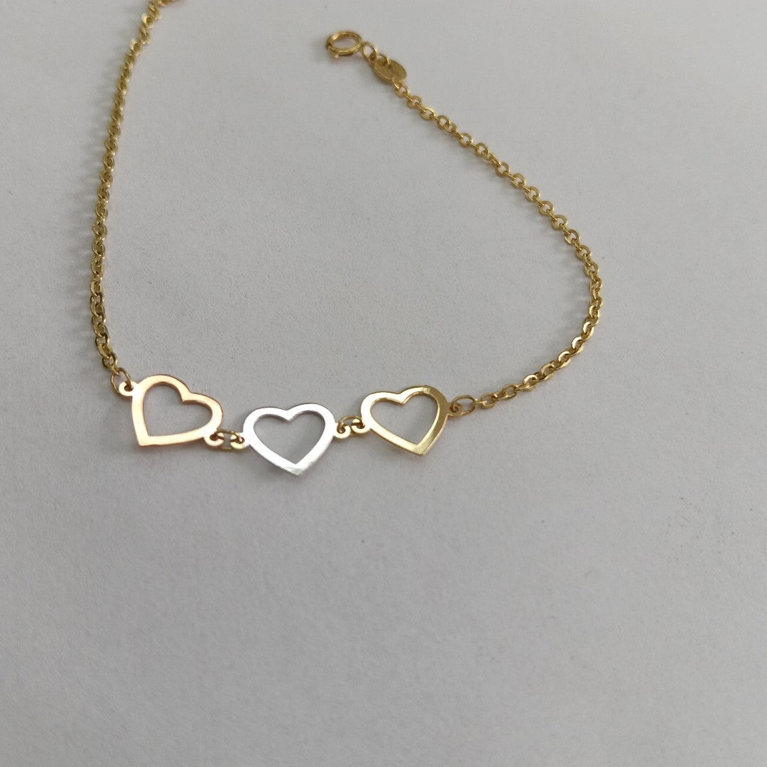 PULSERA ESPECIAL CON CORAZONES 14K 18 CM 1.3 GR (NUEVO)