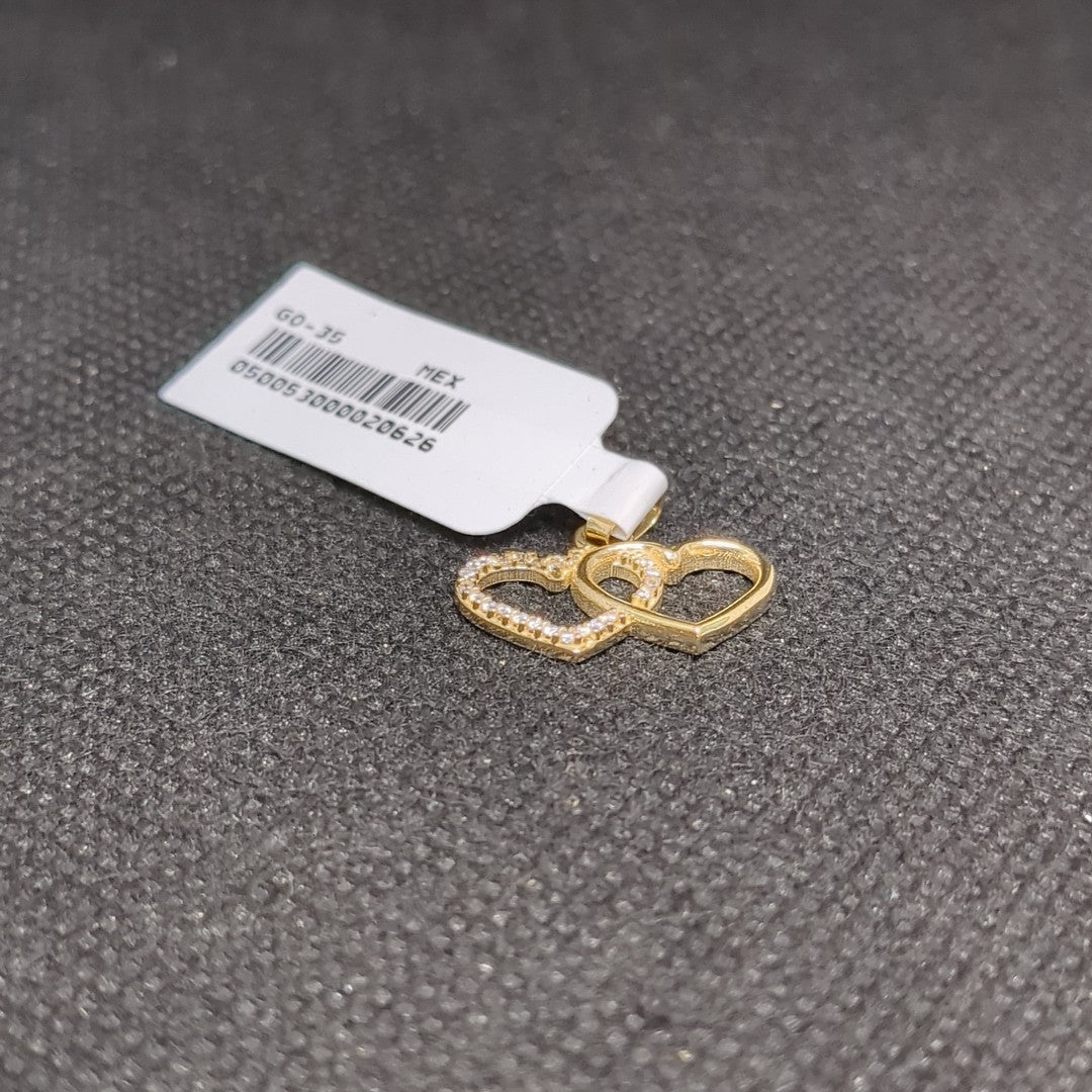 DIJE TEJIDO DOS CORAZONES CON CIRCONIAS 14K 1.4 GR (NUEVO)