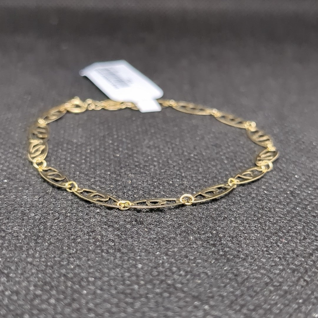 PULSERA TEJIDO ESPECIAL CON CORAZON 14K 18 CM 1.3 GR (NUEVO)