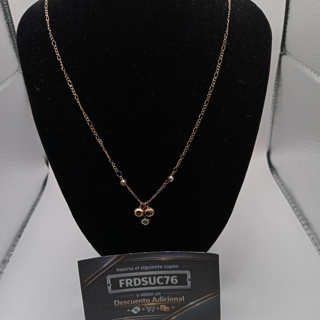 CADENA GARGANTILLA 3X1 CON ESFERAS COMBINADAS 14K 45 CM 3.1 GR (NUEVO)