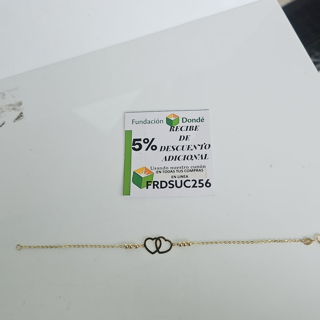 PULSERA TEJIDO ESPECIAL C CORAZONES 14K 18 CM 1.7 GR (NUEVO)