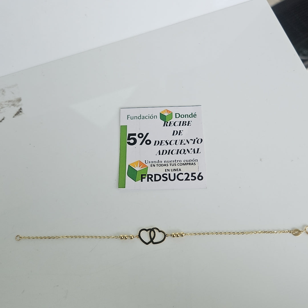 PULSERA TEJIDO ESPECIAL C CORAZONES 14K 18 CM 1.7 GR (NUEVO)