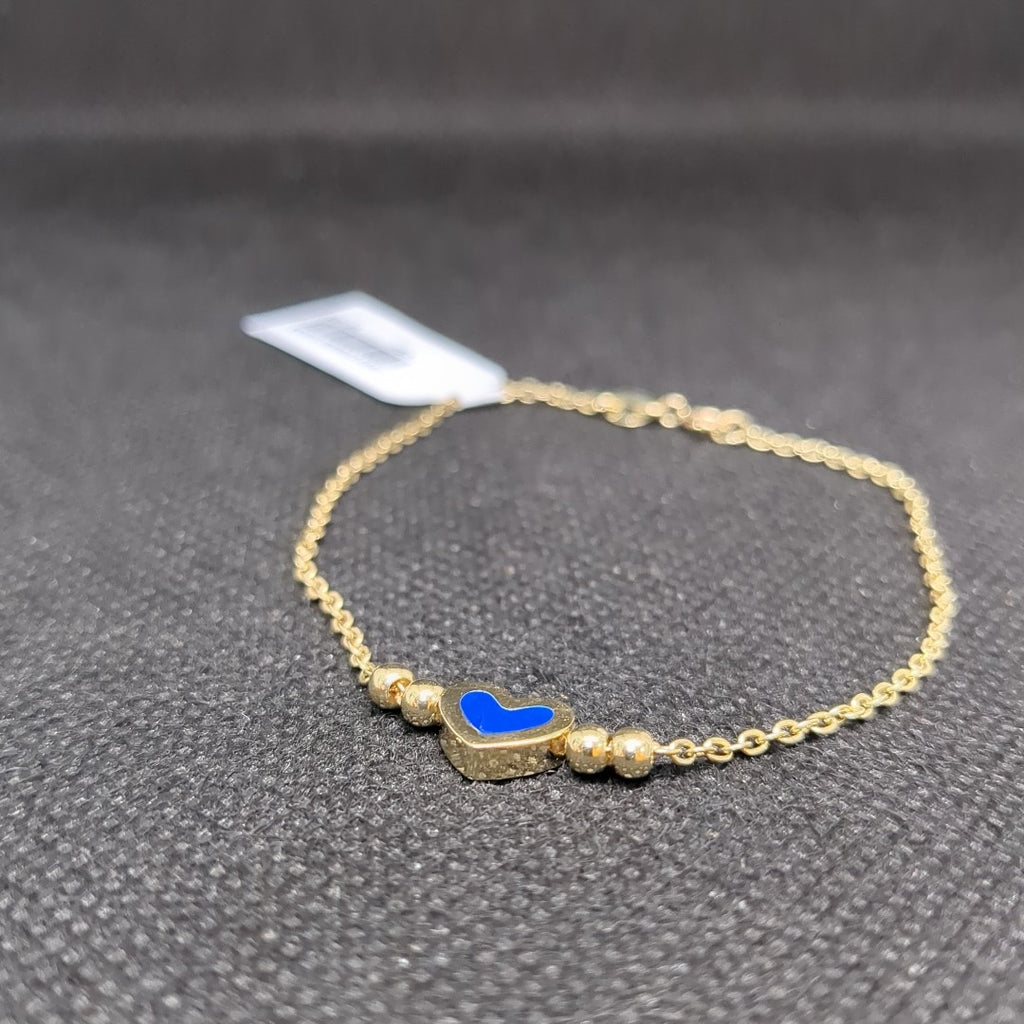 PULSERA TEJIDO ESPECIAL CON FIGURA CORAZON CON ESMALTE AZUL 14K 18 CM 1.9 GR (NUEVO)