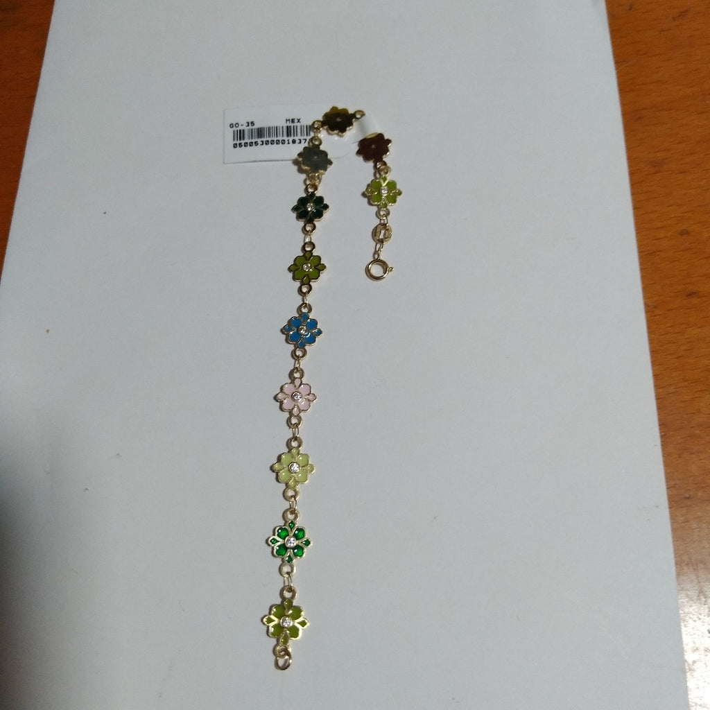 PULSERA ESP CON FIG FLOR ESMALTADA CON CIRCONIA 14K 18 CM 4.6 GR (NUEVO)