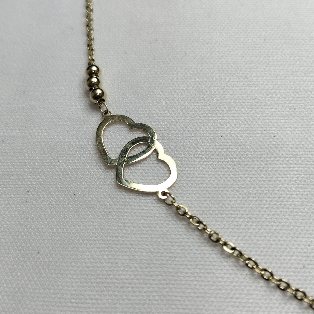 PULSERA TEJIDO ESPECIAL C CORAZONES 14K 18 CM 1.7 GR (NUEVO)