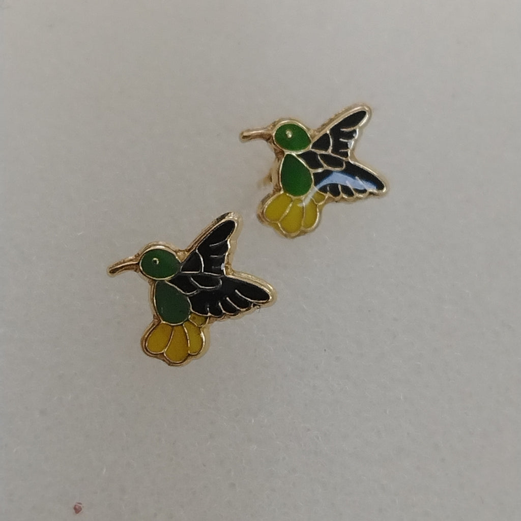 BROQUELES BROQUEL FIG COLIBRI ESMALTE VERDE 14K 0.2138 GR (NUEVO)