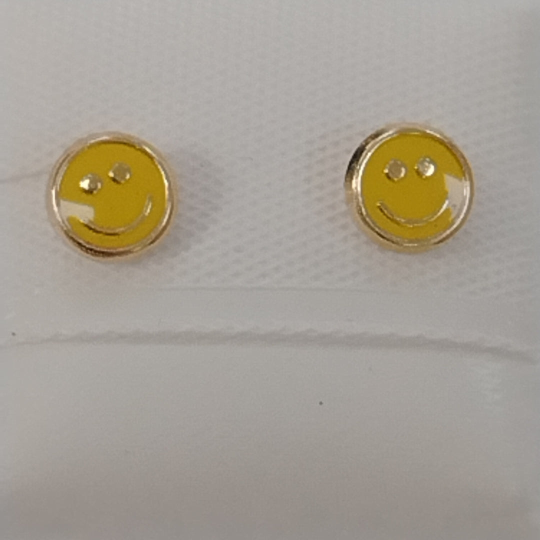 BROQUELES BROQUEL FIG SONRISA ESMALTE AMARILLO 14K 0.2074 GR (NUEVO)