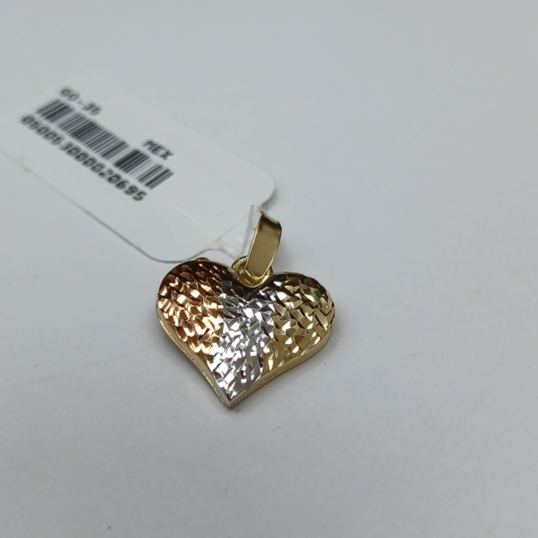DIJE TEJIDO CORAZON LABRADO COMBINADO 14K 1.2 GR (NUEVO)