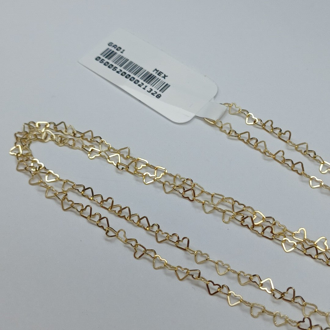 CADENAS TEJIDO CORAZONES ORO 10K 55 CM 1.6 GR (NUEVO)