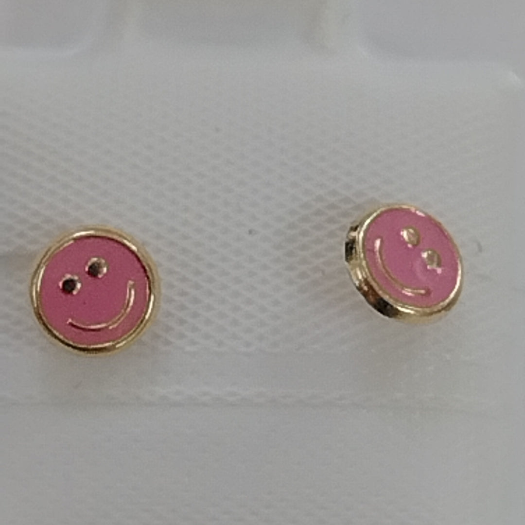 BROQUELES BROQUEL FIG SONRISA ESMALTE ROSA 14K 0.1696 GR (NUEVO)