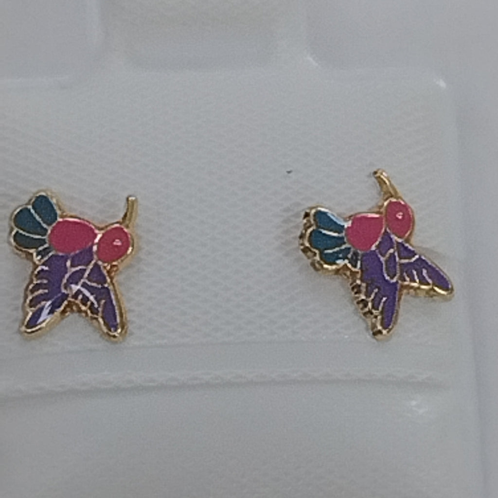 BROQUELES BROQUEL FIG COLIBRI ESMALTE ROSA 14K 0.2138 GR (NUEVO)