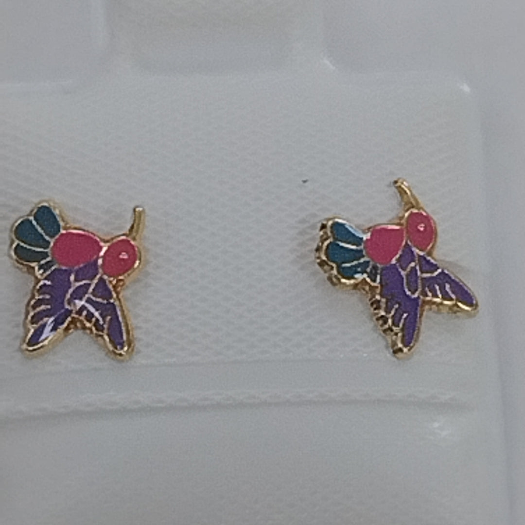 BROQUELES BROQUEL FIG COLIBRI ESMALTE ROSA 14K 0.2138 GR (NUEVO)