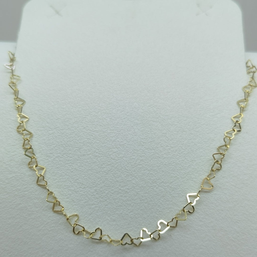 CADENAS TEJIDO CORAZONES ORO 10K 55 CM 2.7 GR (NUEVO)