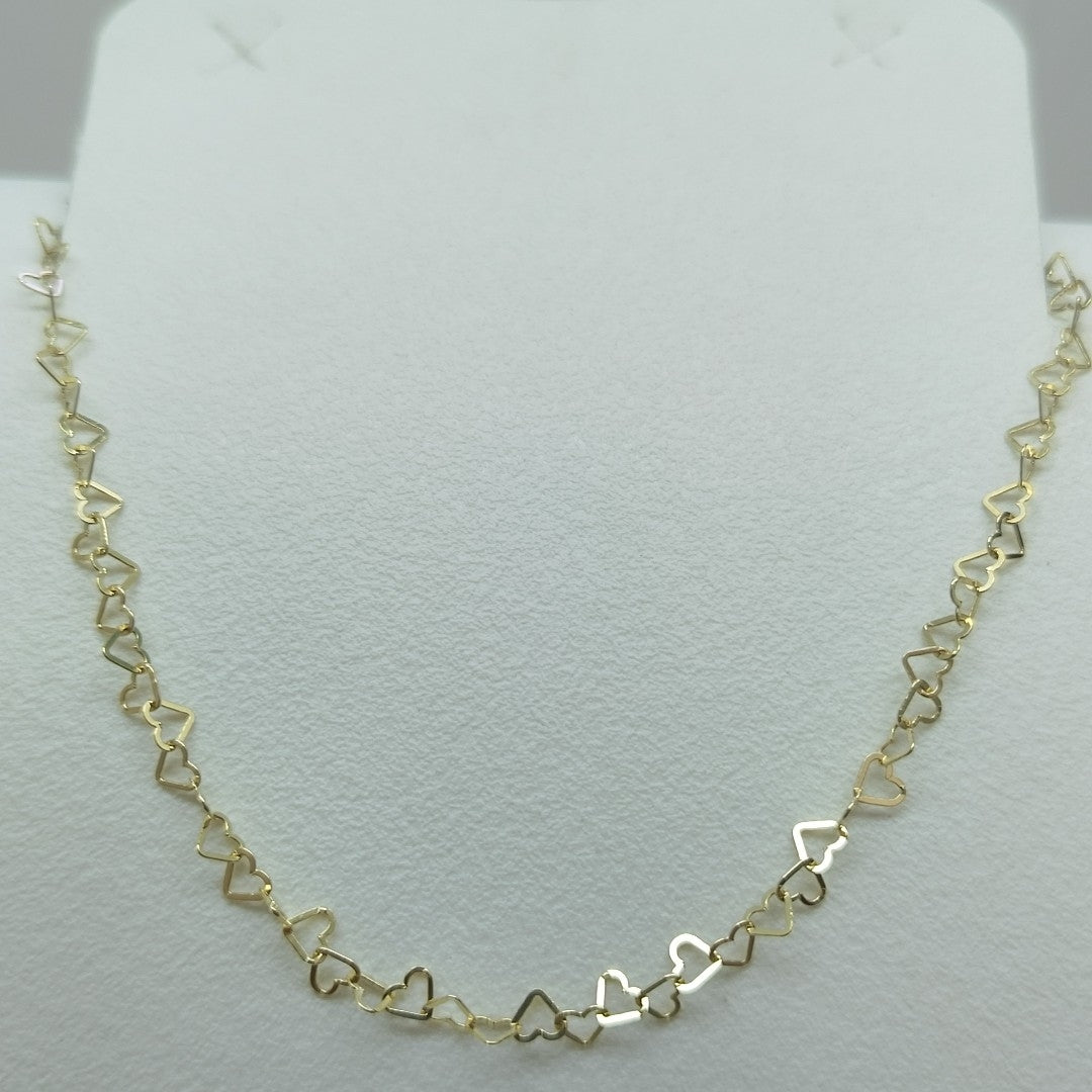 CADENAS TEJIDO CORAZONES ORO 10K 55 CM 2.7 GR (NUEVO)