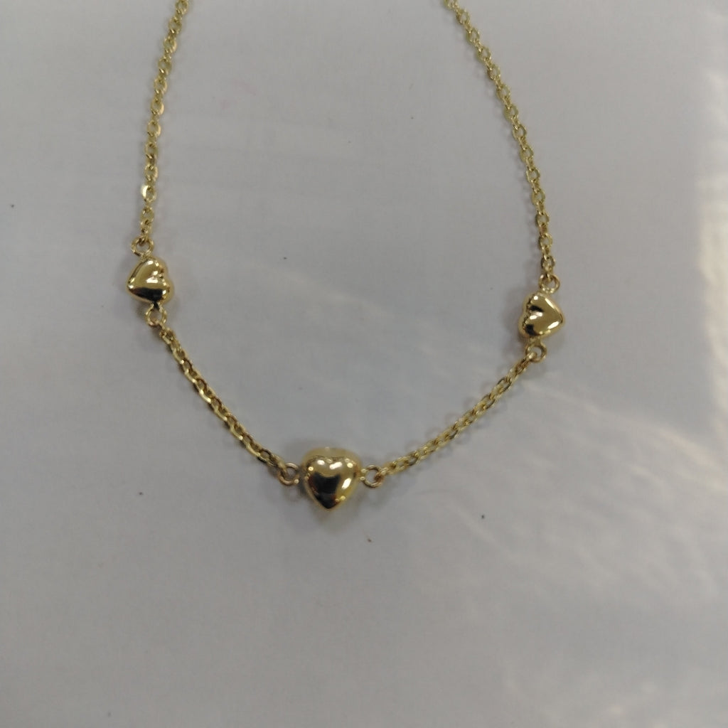 PULSERA TEJIDO ESPECIAL CON CORAZONES 14K 18 CM 1.7 GR (NUEVO)