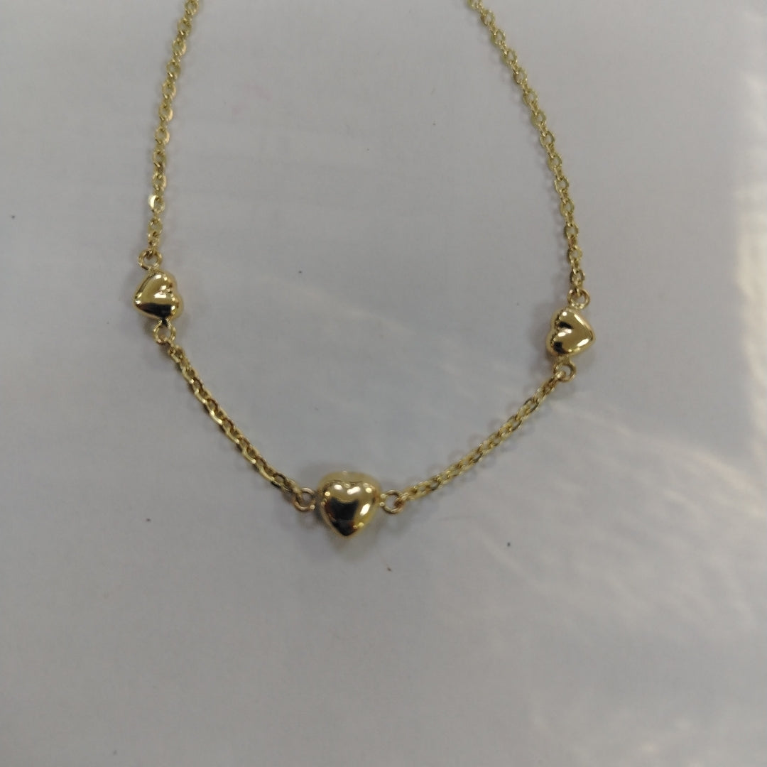 PULSERA TEJIDO ESPECIAL CON CORAZONES 14K 18 CM 1.7 GR (NUEVO)