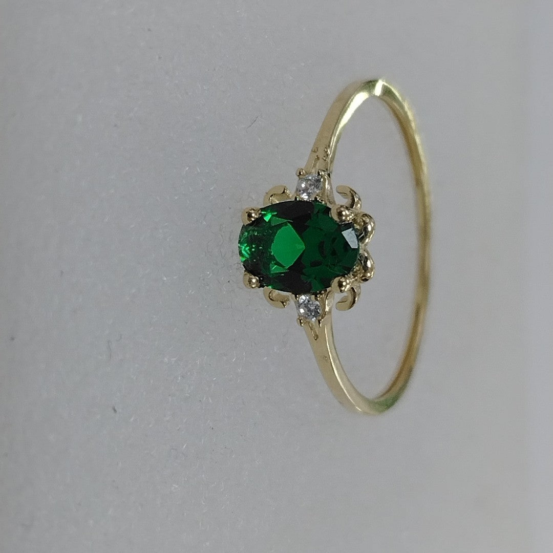 ANILLOS CON CIRCONIAS Y PIEDRA DE COLOR VERDE 14K TALLA 9 1.1 GR (NUEVO)