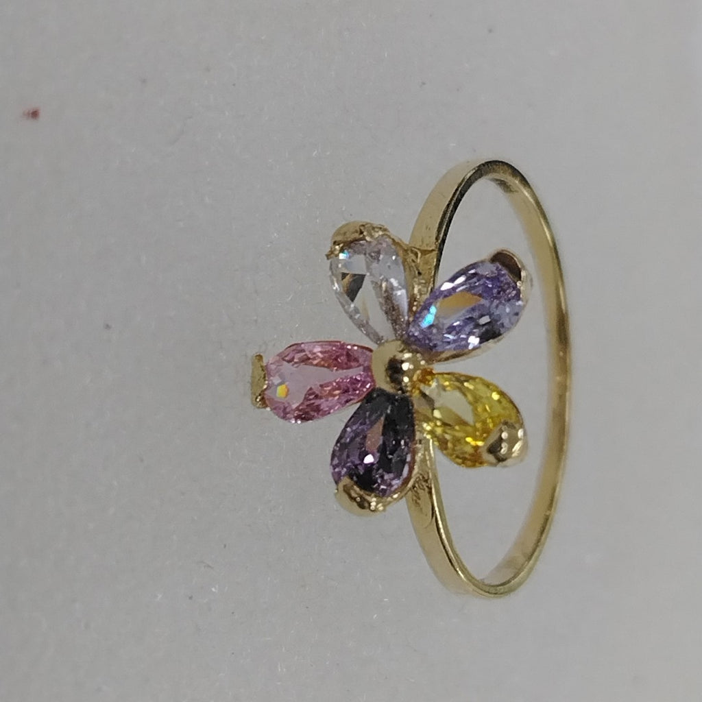 ANILLOS FLOR CON PIEDRAS DE COLOR 14K TALLA 7 1.4 GR (NUEVO)