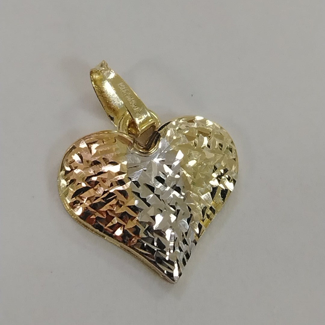 DIJE TEJIDO CORAZON LABRADO COMBINADO 14K 1.2 GR (NUEVO)