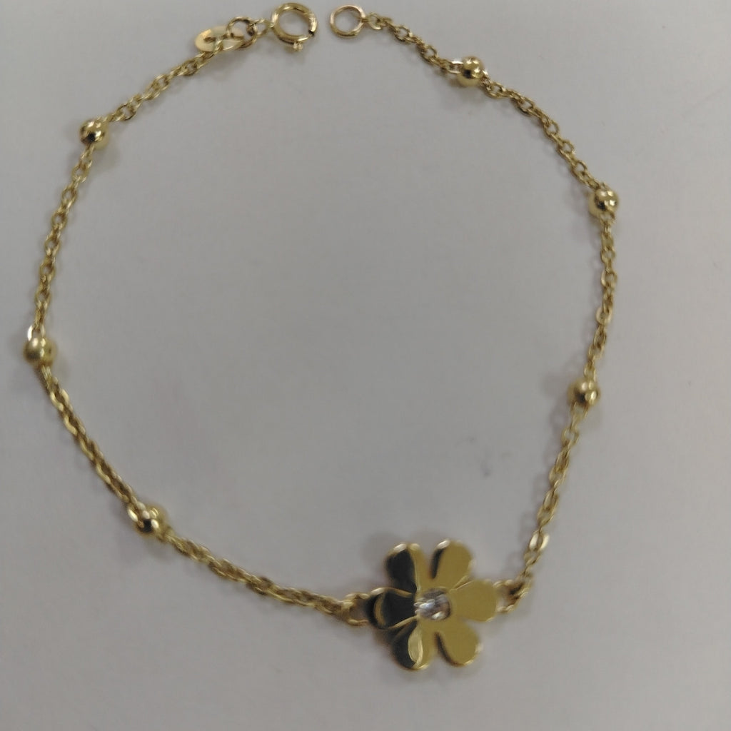 PULSERA TEJIDO ESPECIAL FLOR CON CIRCONIA 14K 18 CM 2.5 GR (NUEVO)