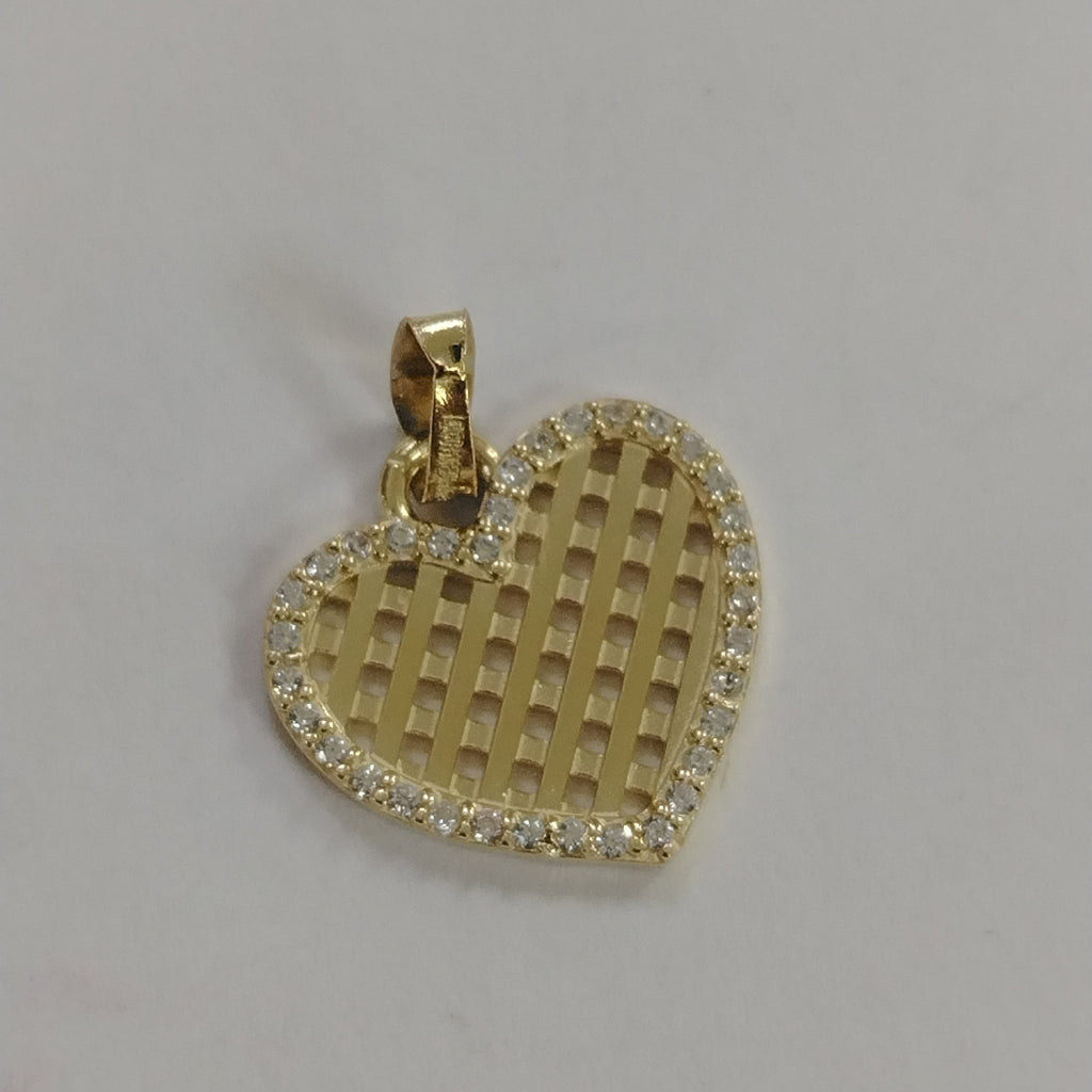 DIJE TEJIDO CORAZON CON CERCO DE CIRCONIAS 14K 1.1 GR (NUEVO)