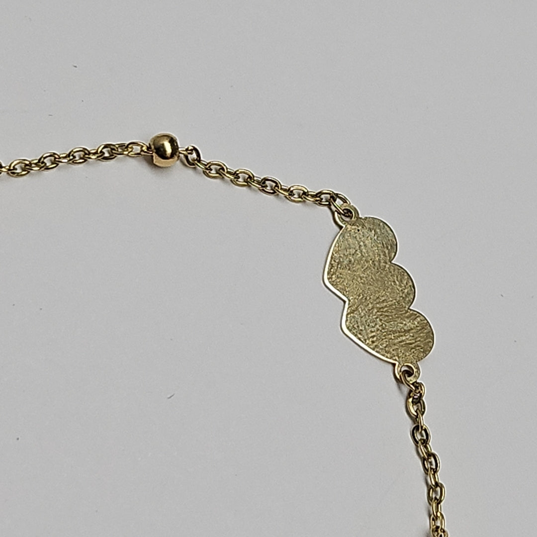 PULSERA TEJIDO ESPECIAL CON DOS CORAZONES 14K 18 CM 1.7 GR (NUEVO)