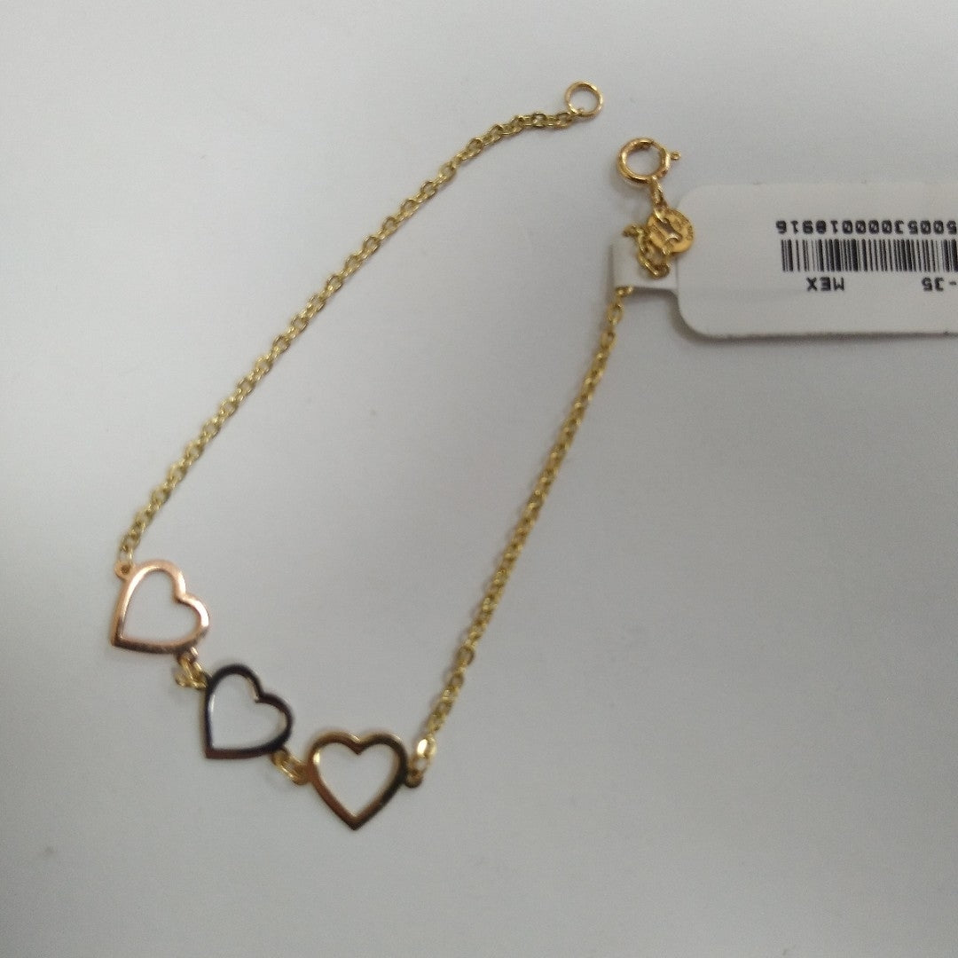 PULSERA ESPECIAL CON CORAZONES 14K 18 CM 1.3 GR (NUEVO)