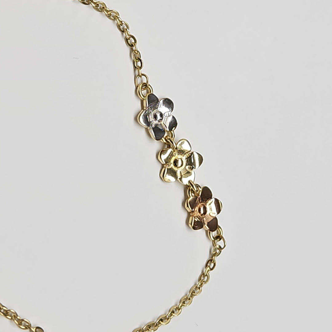 PULSERA TEJIDO ESPECIAL FIG FLORES 14K 18 CM 2.1 GR (NUEVO)