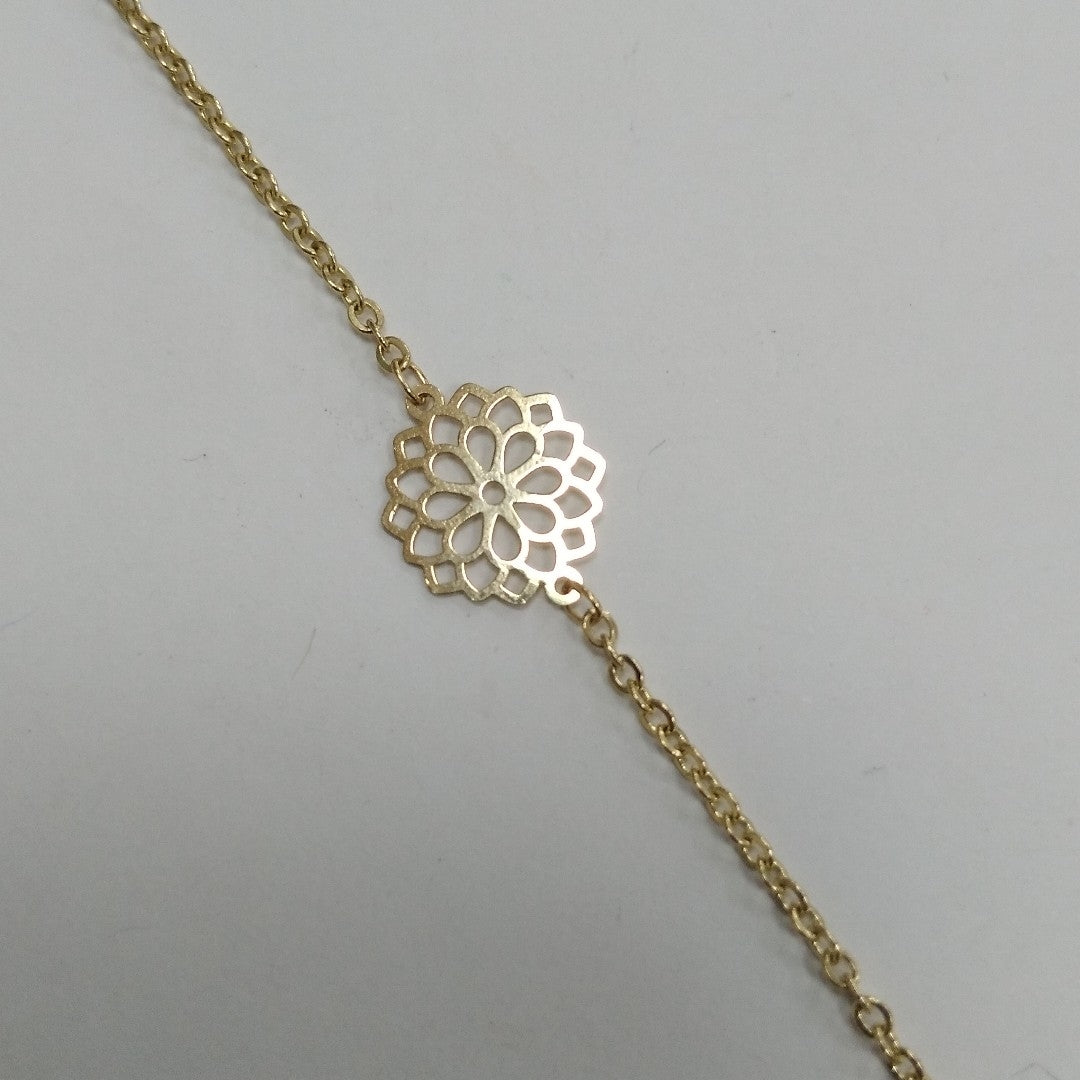 PULSERA TEJIDO ESPECIAL CON MANDALA 14K 18 CM 1.3 GR (NUEVO)