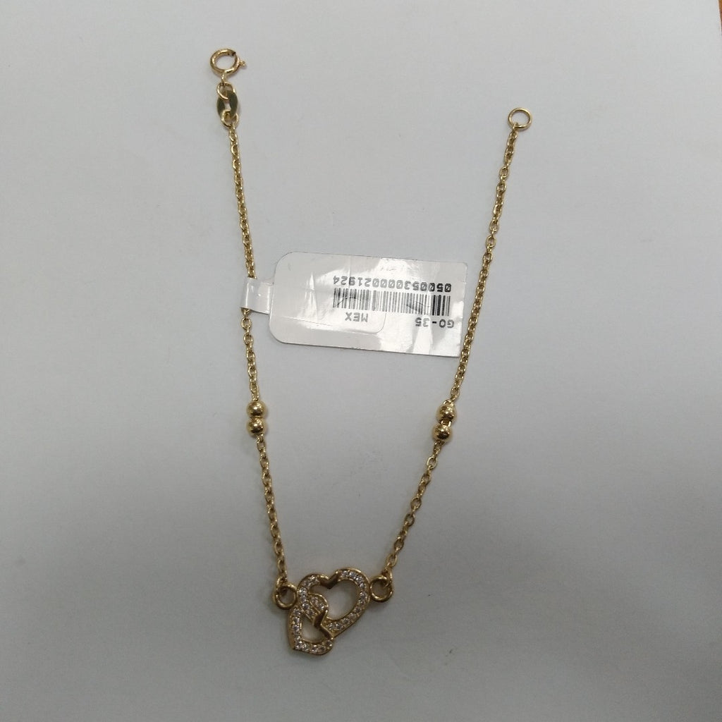 PULSERA TEJIDO ESPECIAL CORAZONES CON CIRCONIAS 14K 18 CM 2.4 GR (NUEVO)