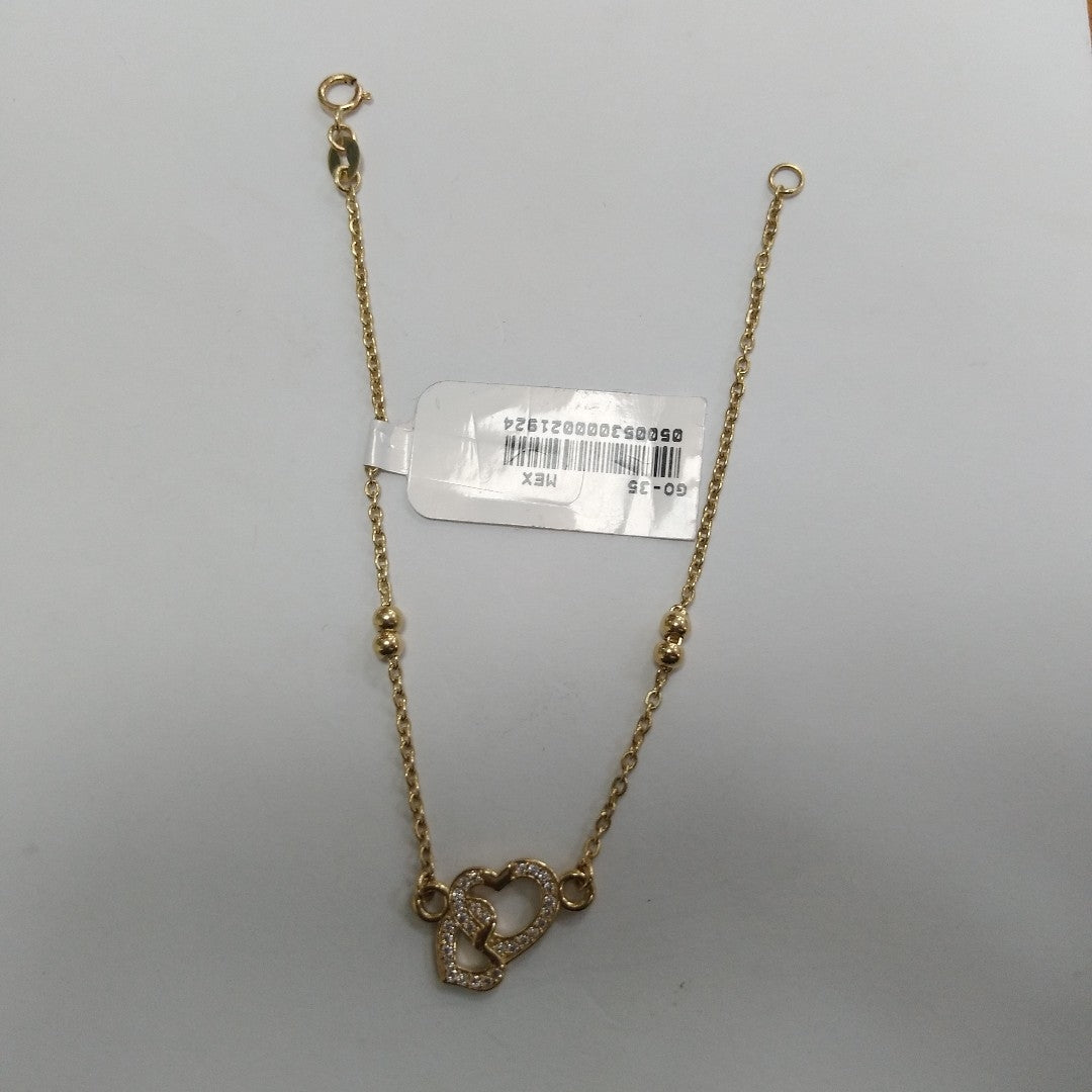 PULSERA TEJIDO ESPECIAL CORAZONES CON CIRCONIAS 14K 18 CM 2.4 GR (NUEVO)