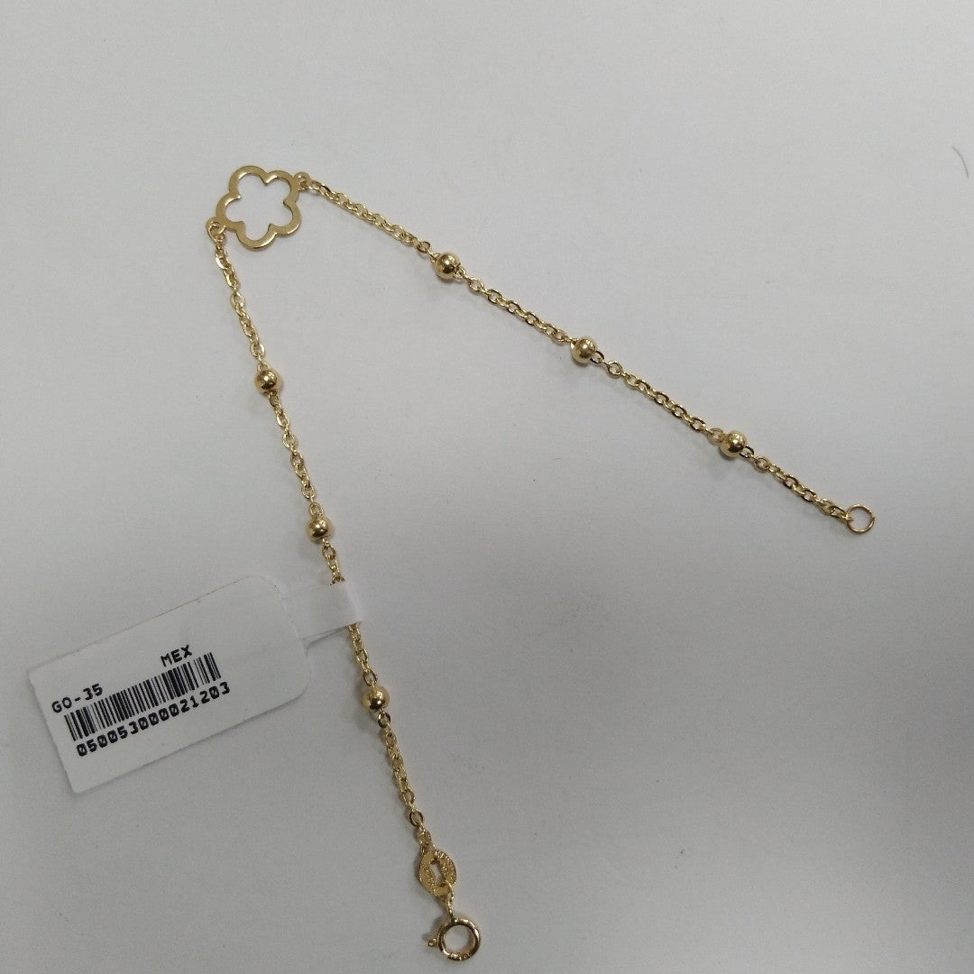PULSERA TEJIDO ESPECIAL CON FLOR 14K 18 CM 1.6 GR (NUEVO)