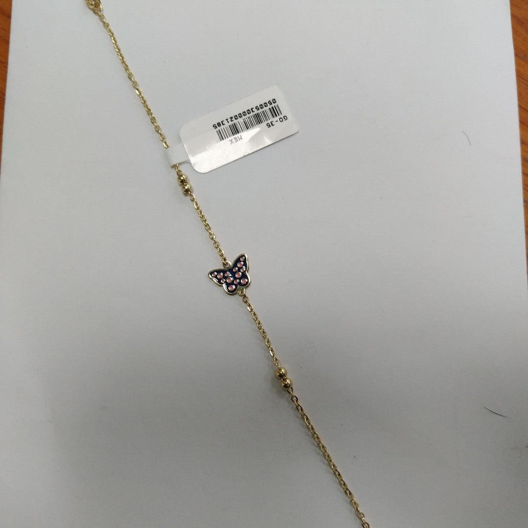 PULSERA TEJIDO ESPECIAL MARIPOSA CON ESMALTE 14K 18 CM 1.8 GR (NUEVO)