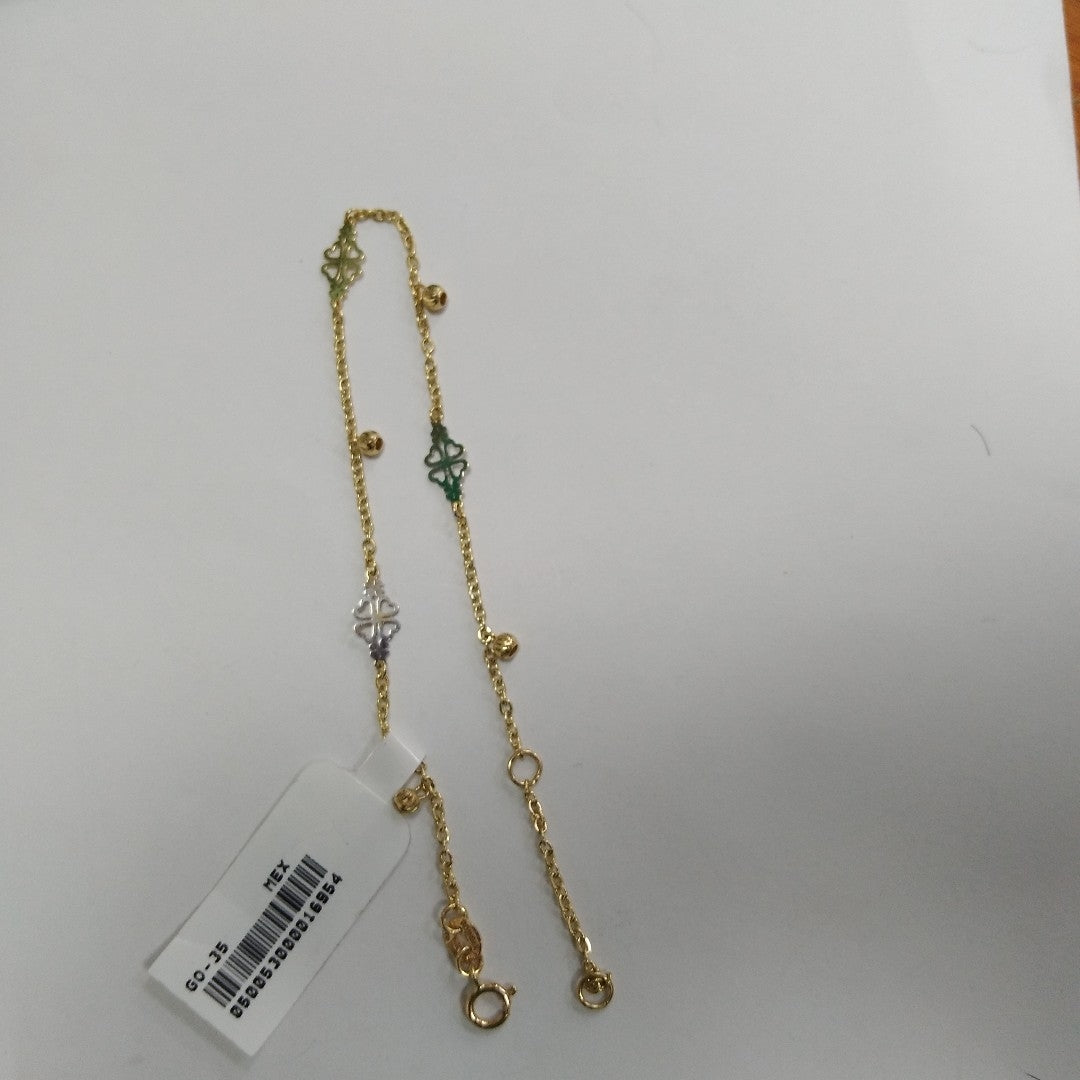 PULSERA ESPECIAL CON TREBOL 14K 18 CM 1.8 GR (NUEVO)