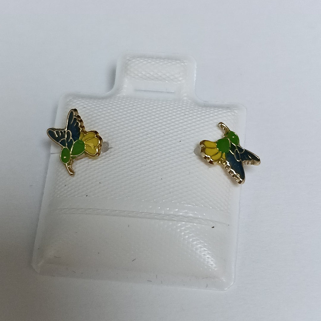 BROQUELES BROQUEL FIG COLIBRI ESMALTE VERDE 14K 0.2138 GR (NUEVO)