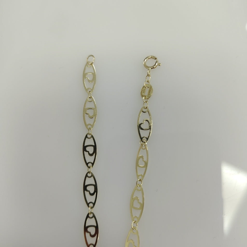 PULSERA TEJIDO ESPECIAL CON CORAZON 14K 18 CM 1.3 GR (NUEVO)