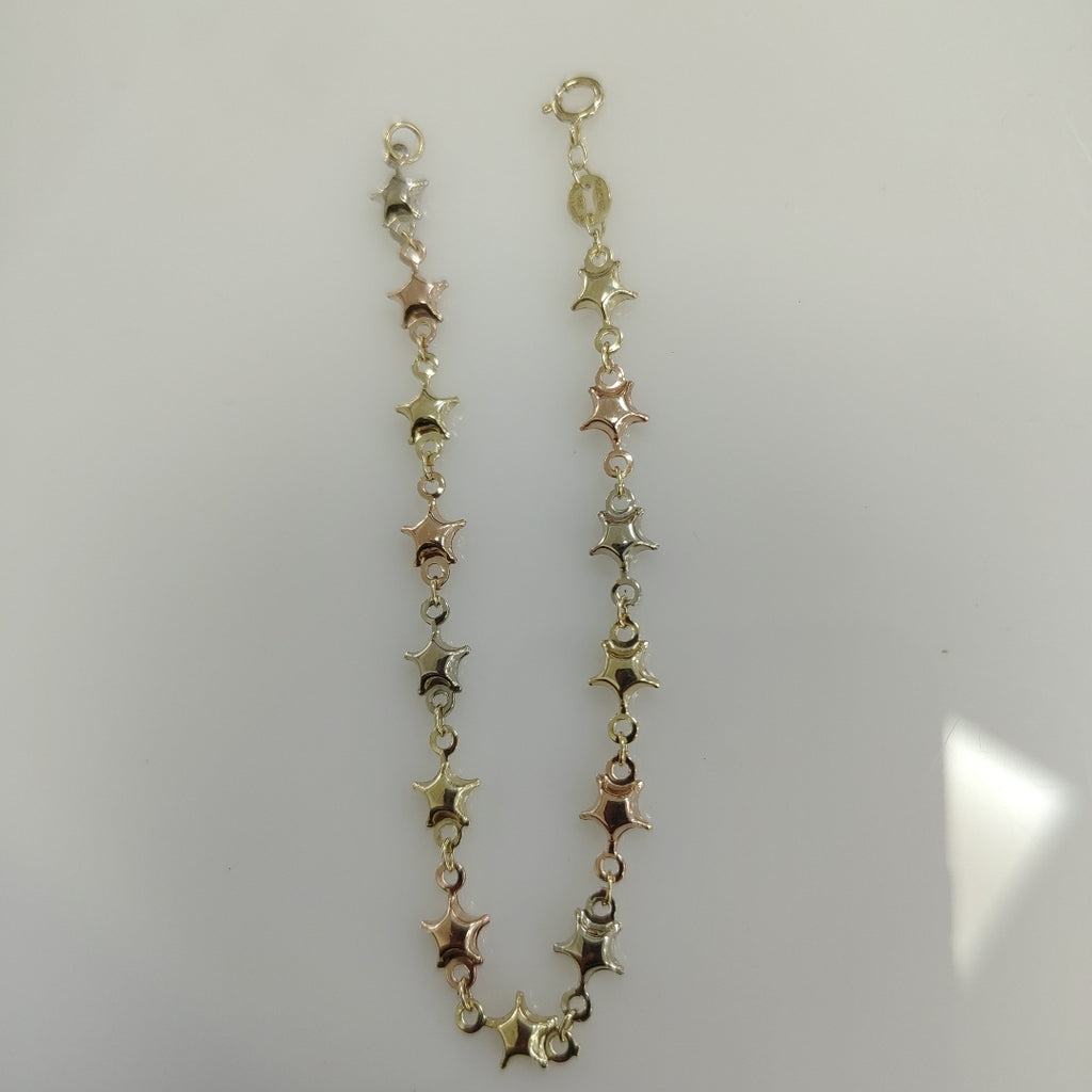 PULSERA TEJIDO ESPECIAL ESTRELLAS COMBINADAS 14K 18 CM 2.1 GR (NUEVO)
