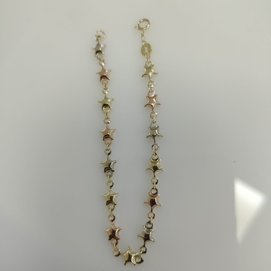 PULSERA TEJIDO ESPECIAL ESTRELLAS COMBINADAS 14K 18 CM 2.1 GR (NUEVO)