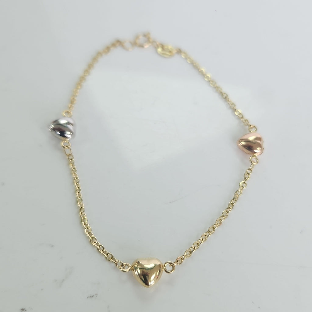 PULSERA ESP CON CORAZONES COMBINADOS 14K 18 CM 1.6 GR (NUEVO)