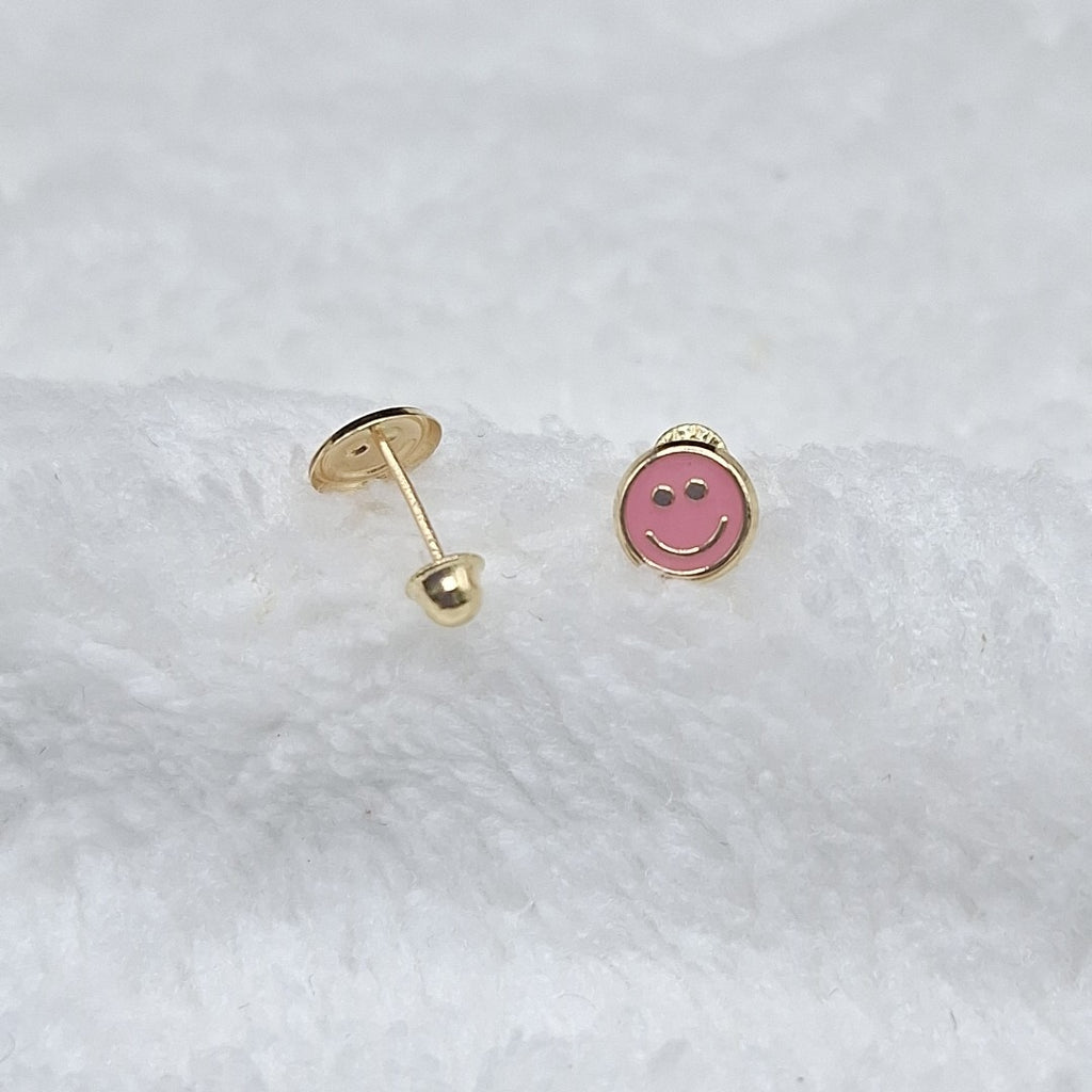BROQUELES BROQUEL FIG SONRISA ESMALTE ROSA 14K 0.1696 GR (NUEVO)