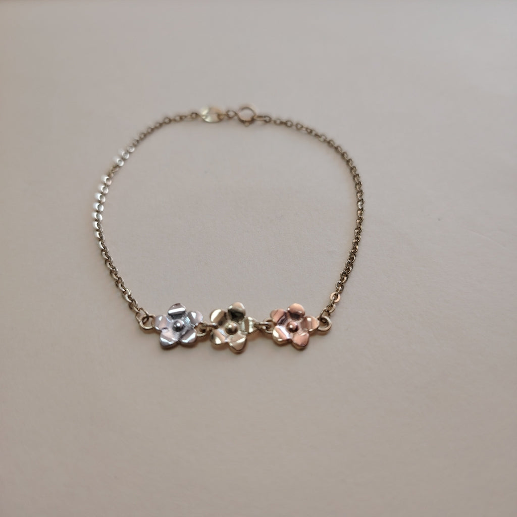 PULSERA TEJIDO ESPECIAL FIG FLORES 14K 18 CM 2 GR (NUEVO)