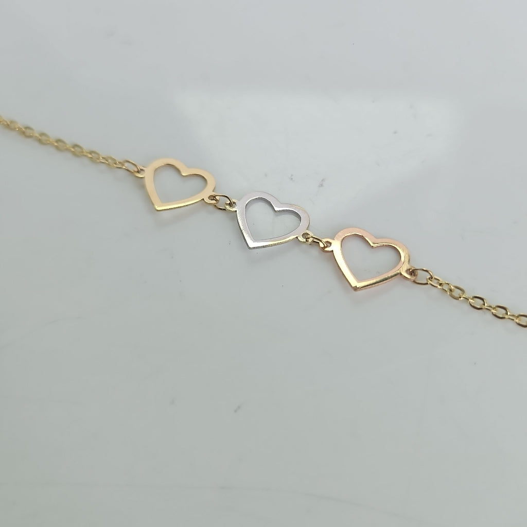 PULSERA ESPECIAL CON CORAZONES 14K 18 CM 1.4 GR (NUEVO)