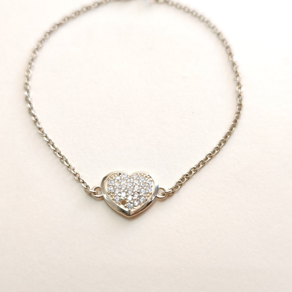 PULSERA TEJIDO ESPECIAL C CORAZON CIRCONIAS 14K 18 CM 2 GR (NUEVO)